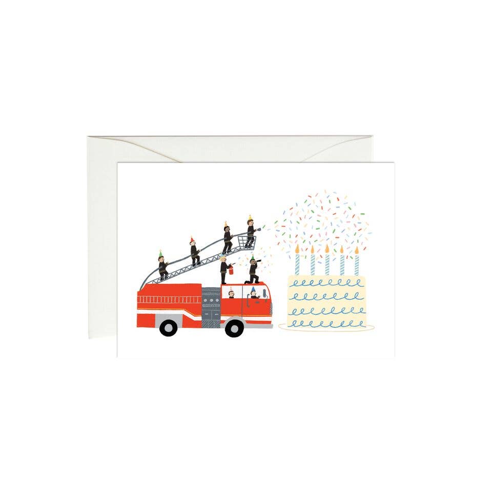 birthday fire truck mini blank card shop now at flower + furbishbirthday, blank card, card, celebration, mini card, shipping