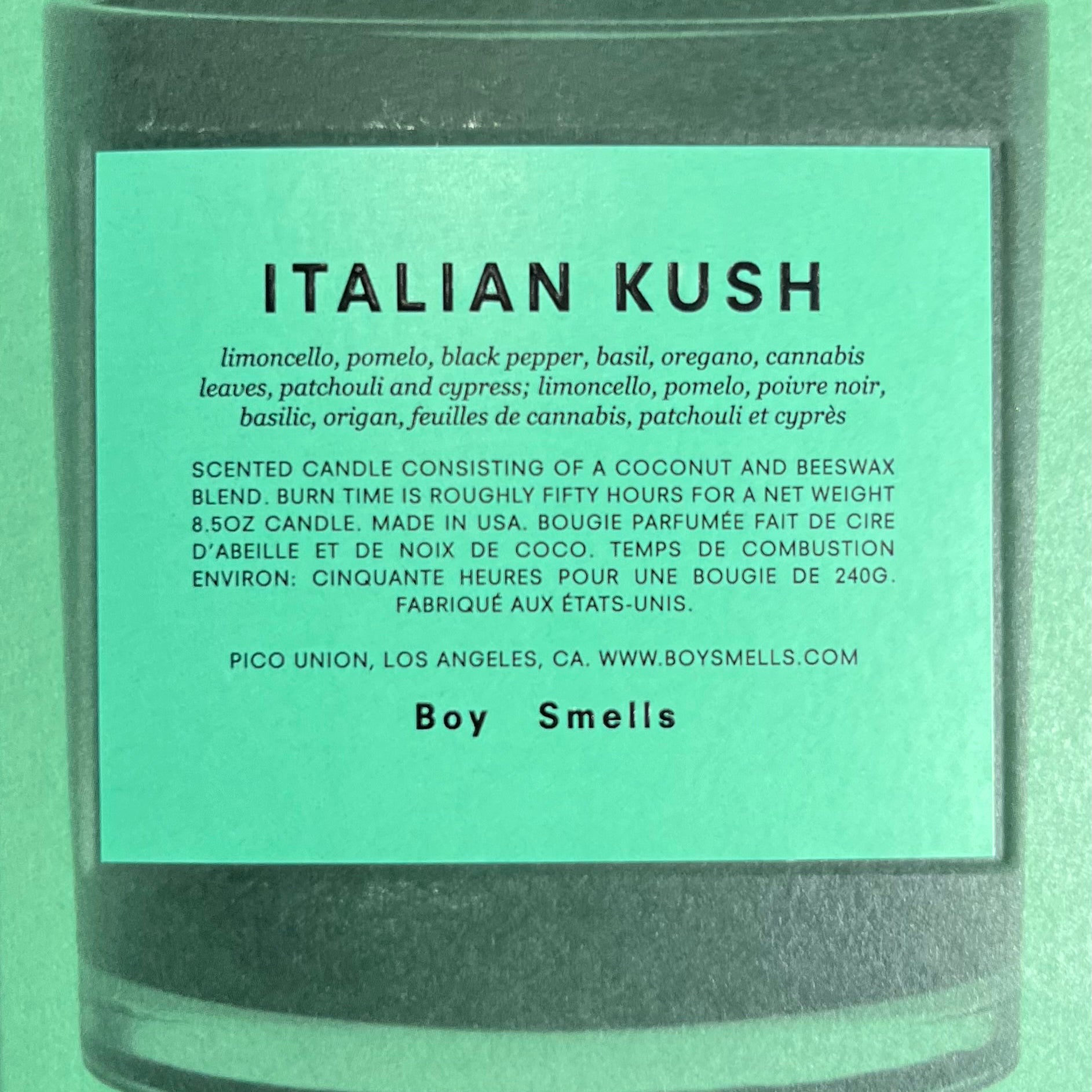 Italian kush boy smells candle candle from flower + furbish Shop now at flower + furbish