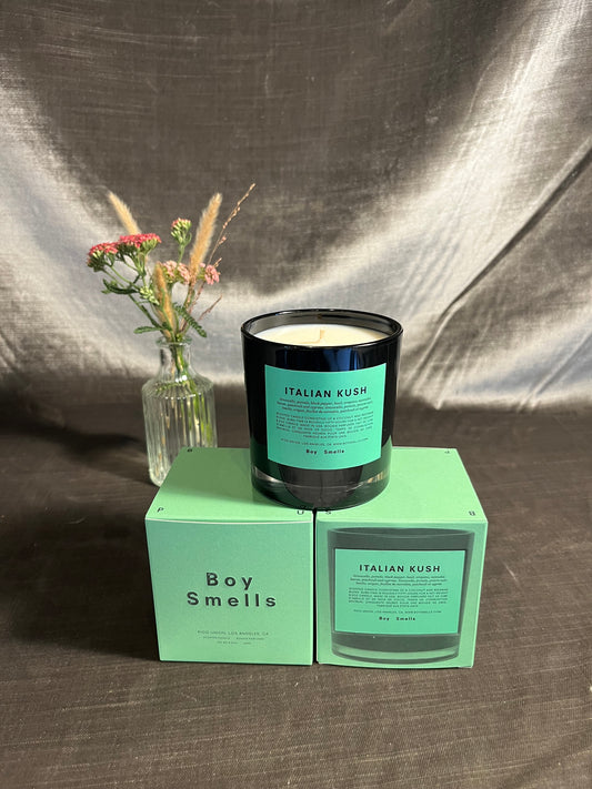 Italian kush boy smells candle candle from flower + furbish Shop now at flower + furbish