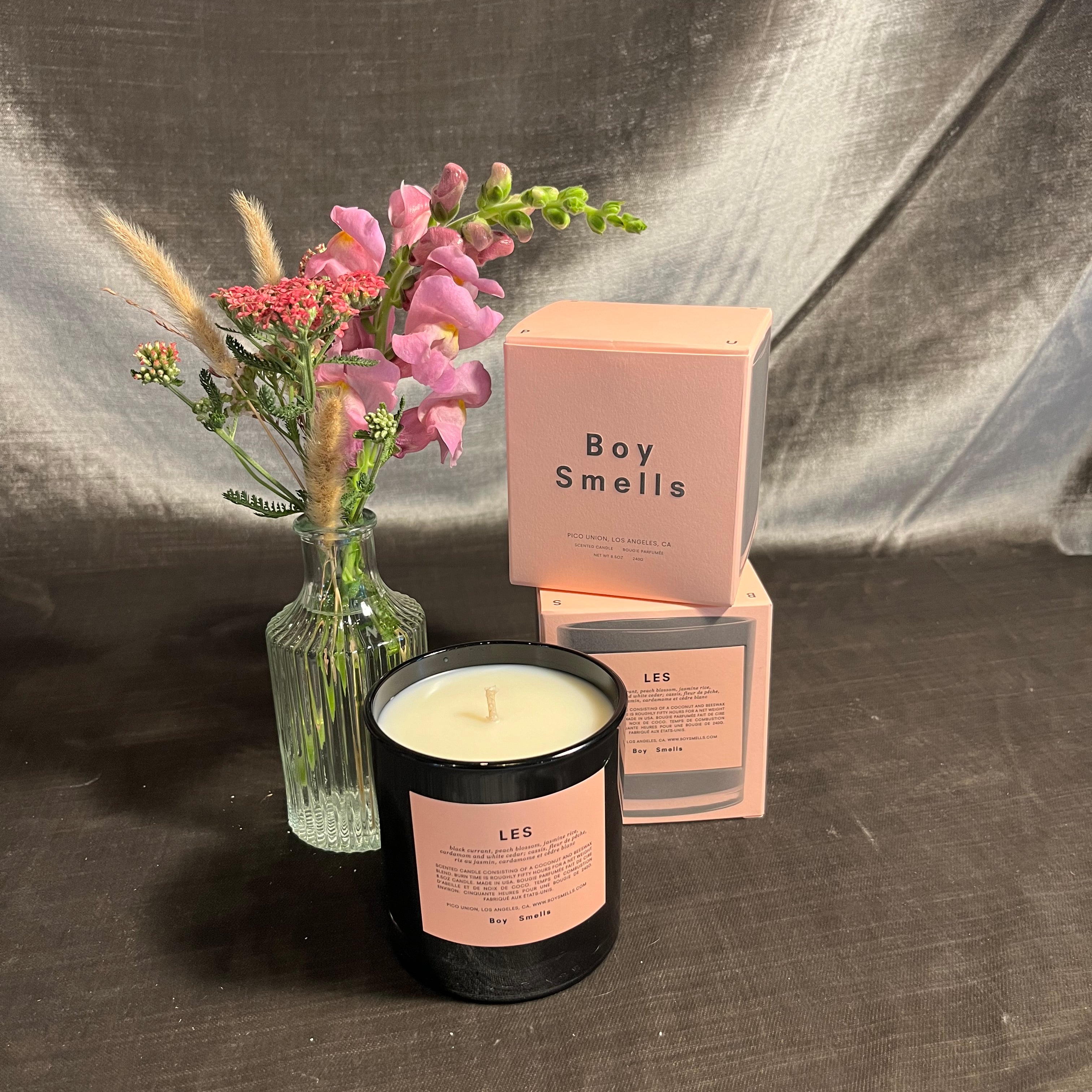 les boy smells candle candle from flower + furbish Shop now at flower + furbish