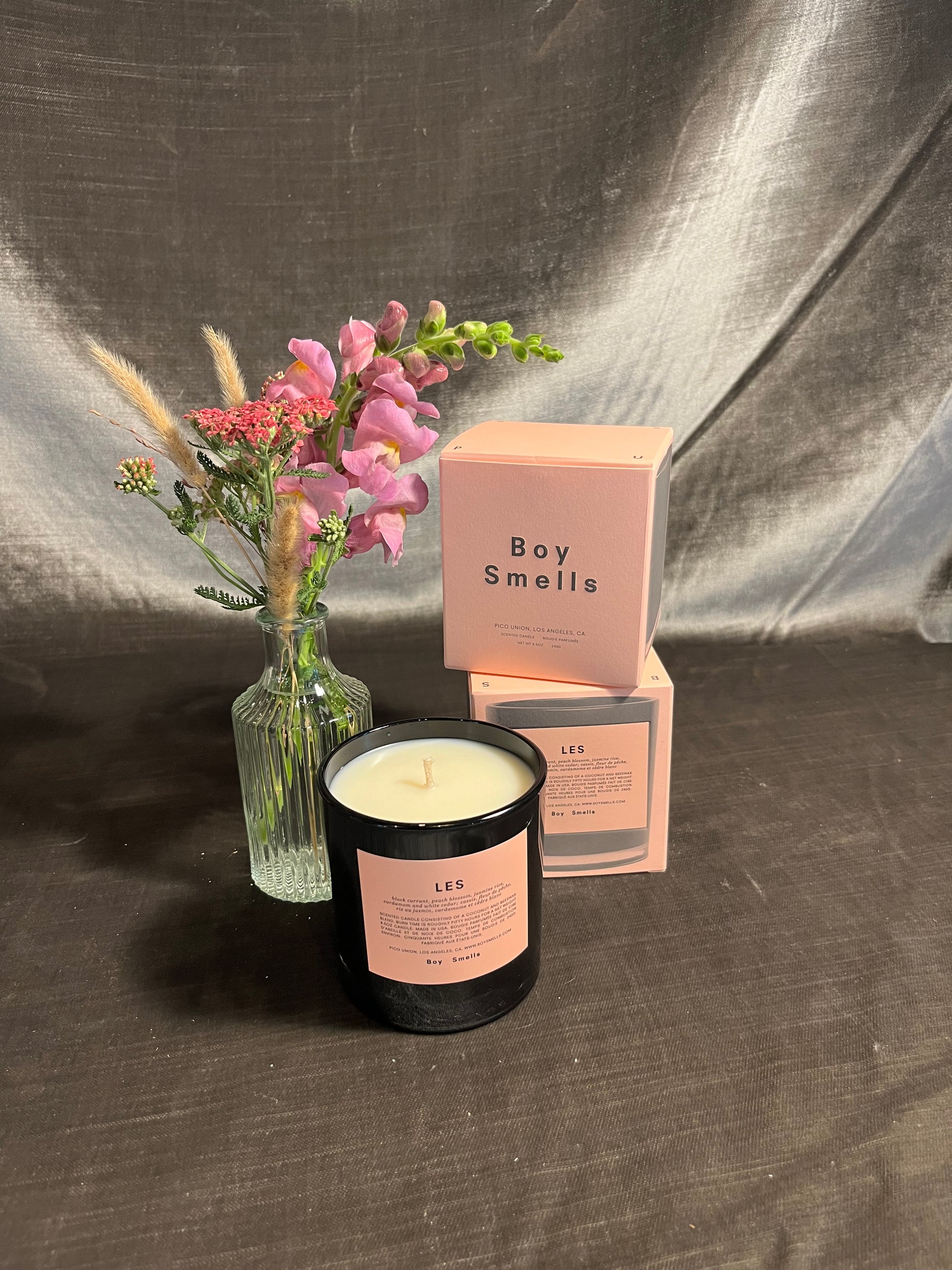 les boy smells candle candle from flower + furbish Shop now at flower + furbish